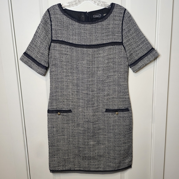 Magaschoni Dresses & Skirts - Magaschoni Navy White Tweed Textured Short Sleeve Lace Trimmed Mini Dress Size 6